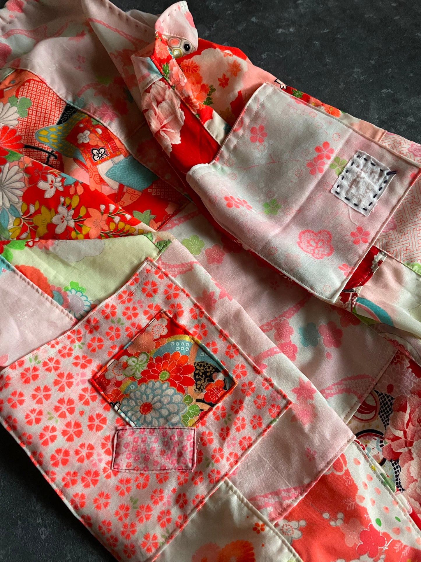 Kimono remake overalls with gorgeous flower and Japanese patterns 女の子着物サロペットパンツ