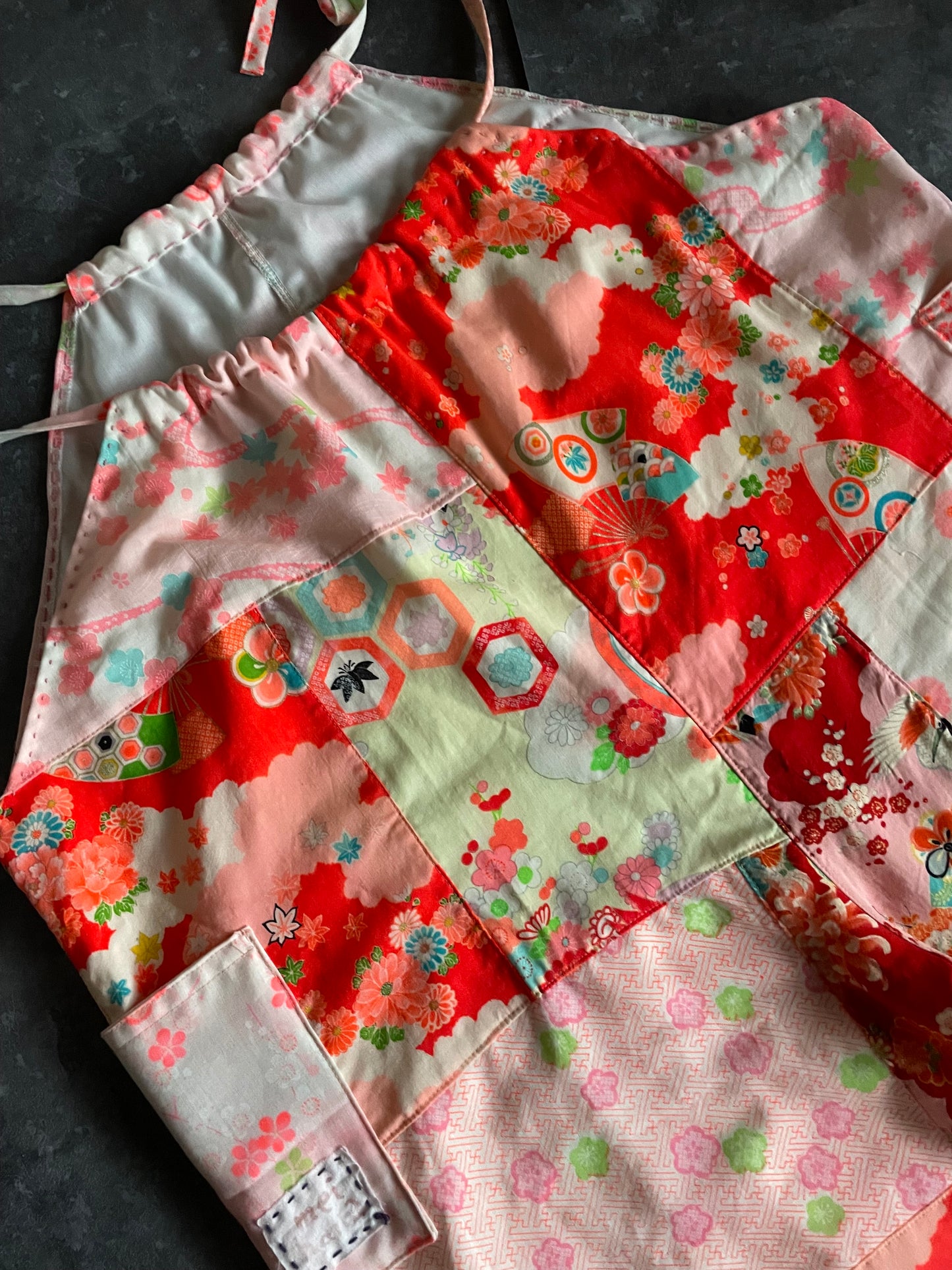 Kimono remake overalls with gorgeous flower and Japanese patterns 女の子着物サロペットパンツ