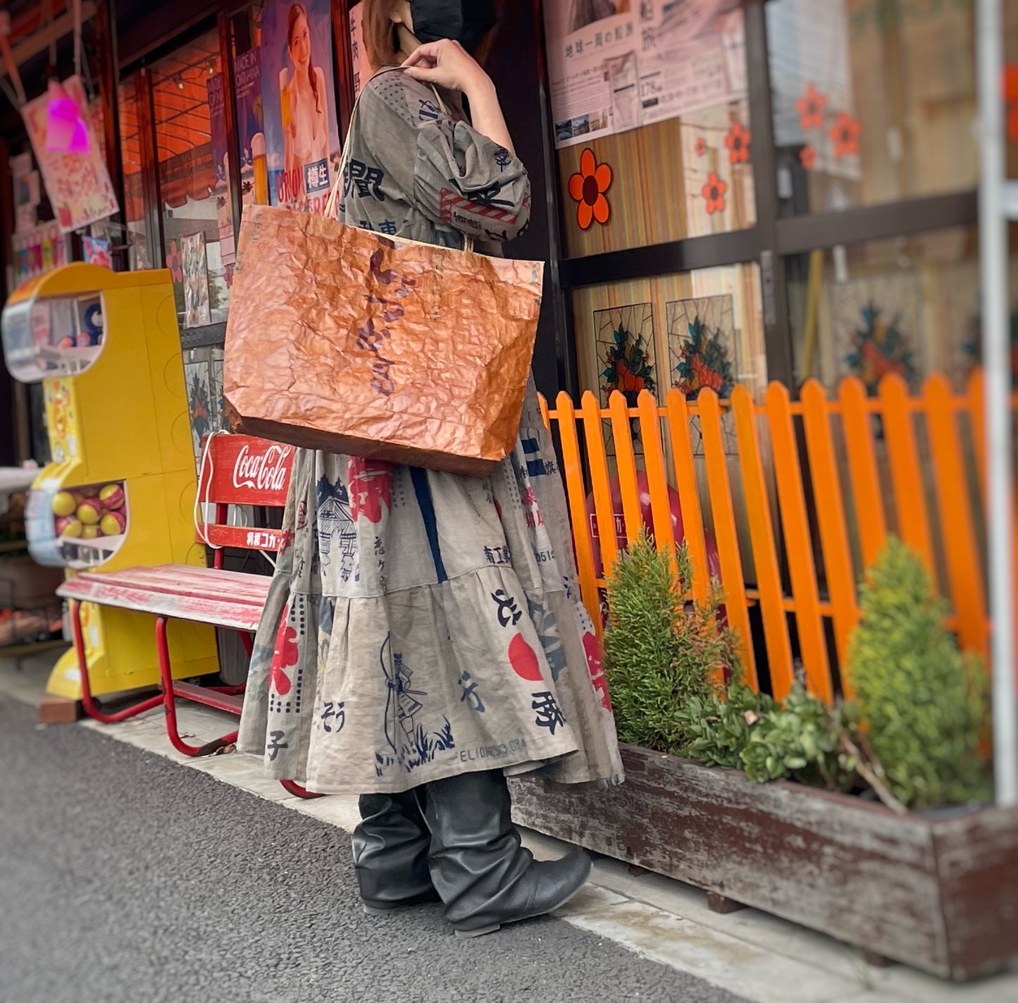 鉄媒染手ぬぐいのティアードワンピース