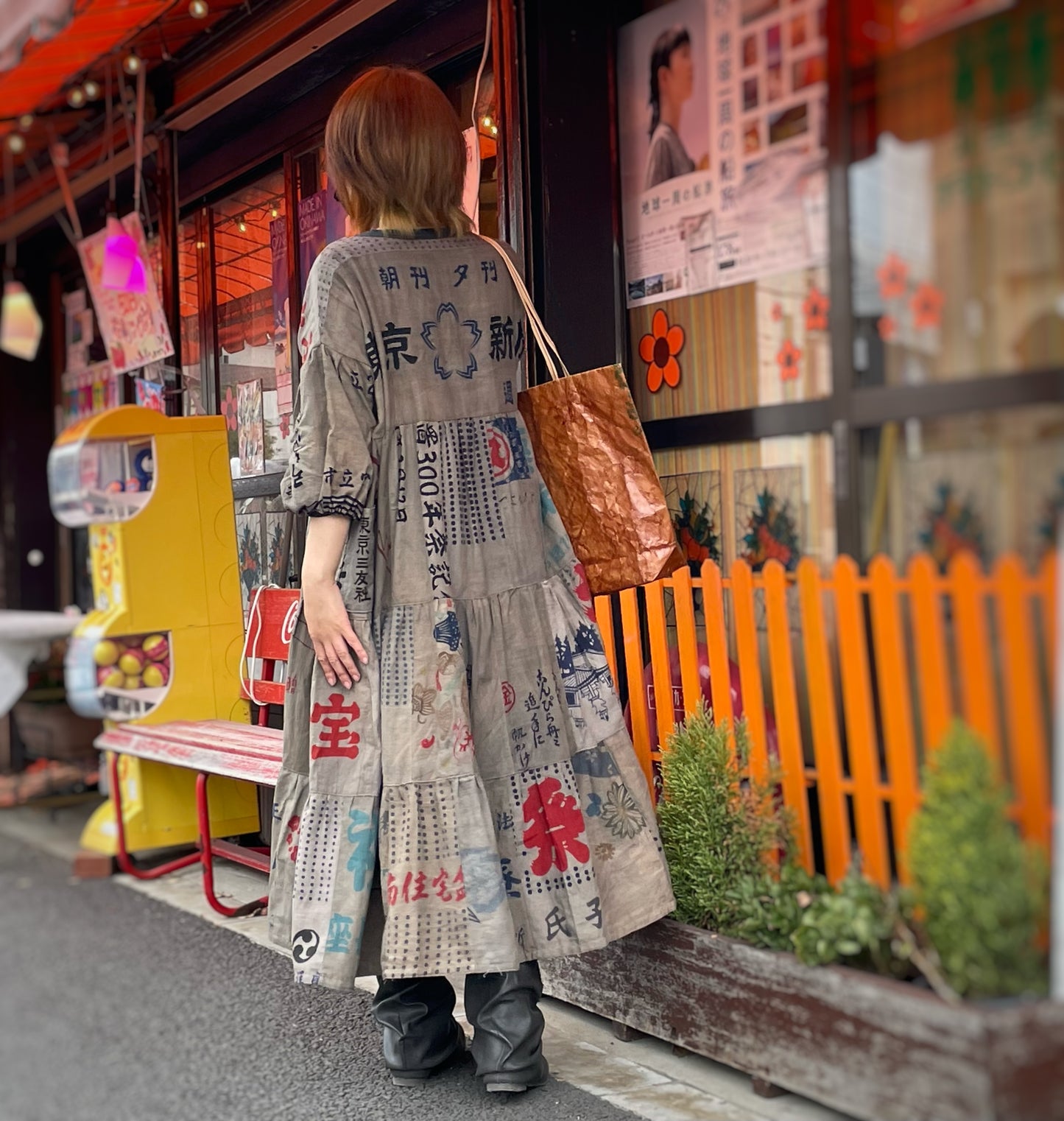 鉄媒染手ぬぐいのティアードワンピース