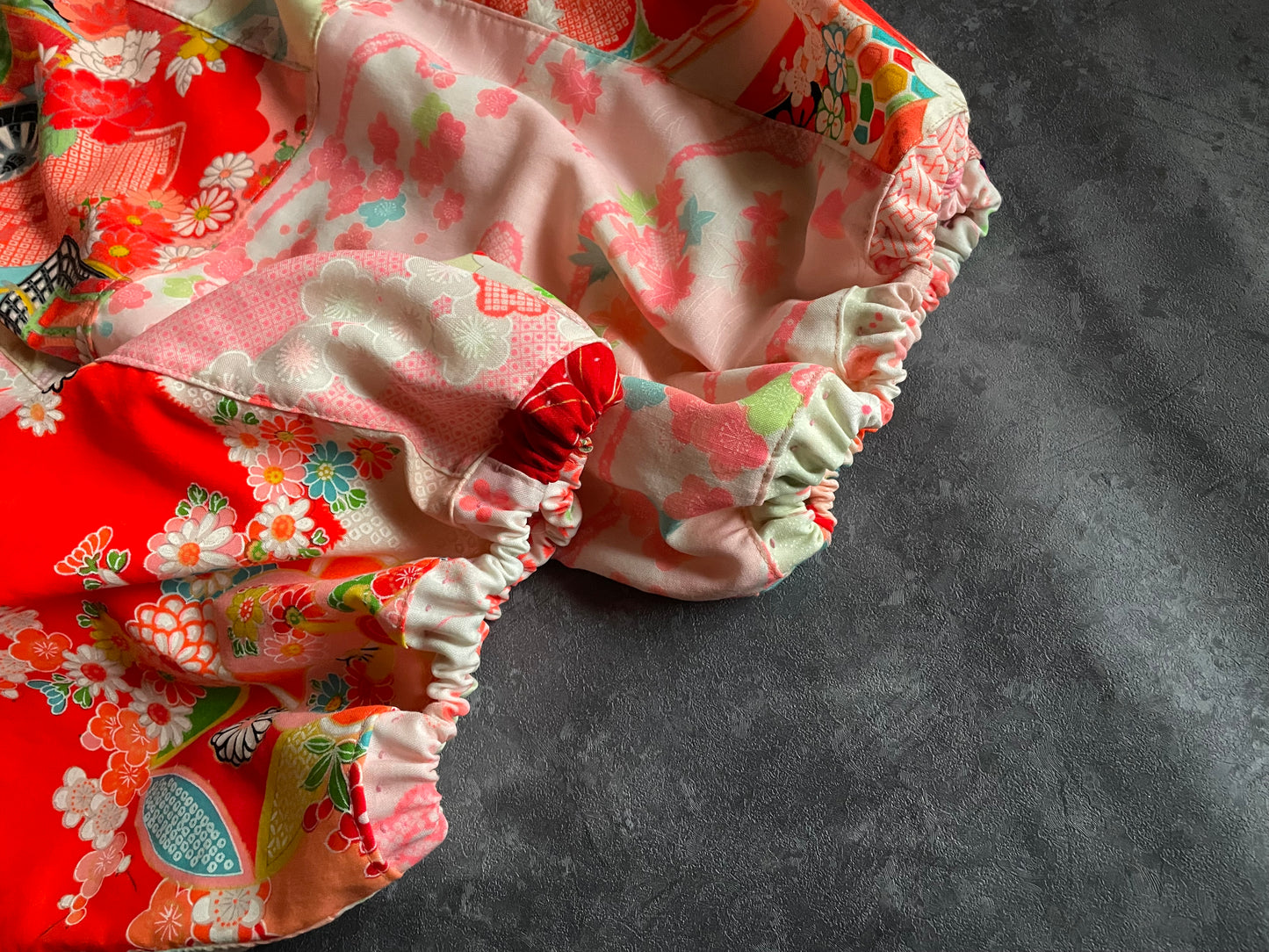 Kimono remake overalls with gorgeous flower and Japanese patterns 女の子着物サロペットパンツ