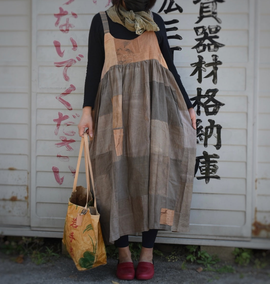 柿渋×鉄媒染のサロペットワンピース 2316