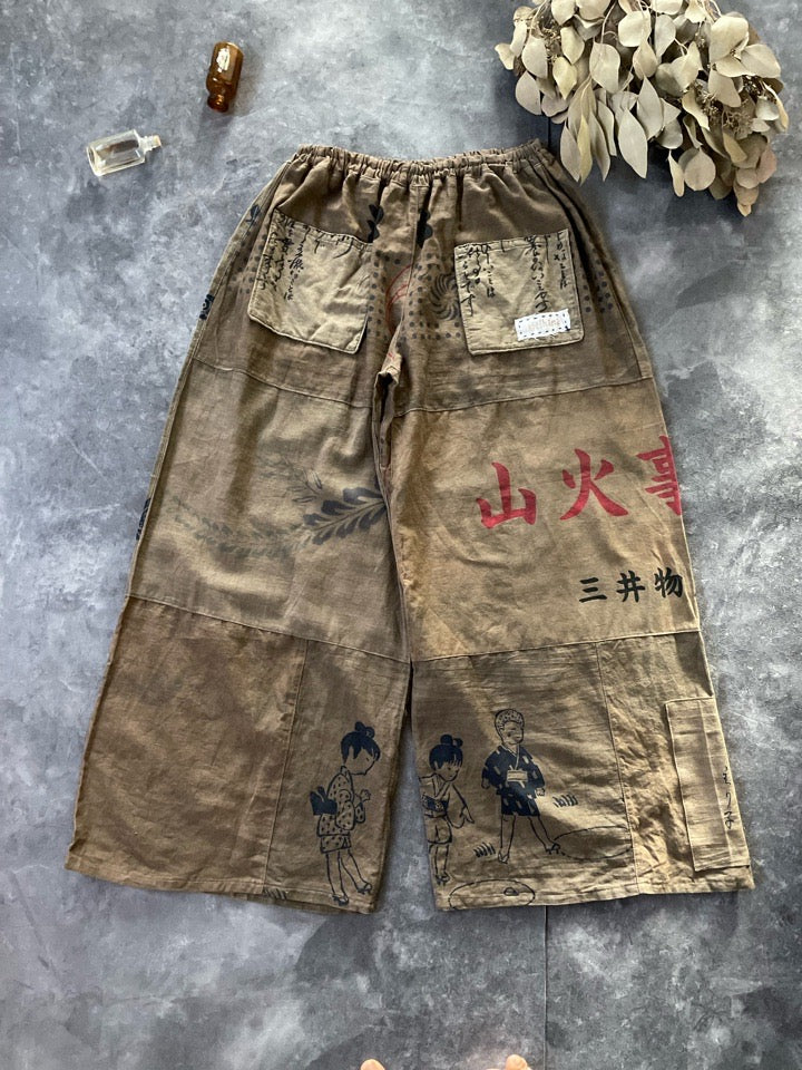鉄媒染手ぬぐいのワイドパンツ 2319