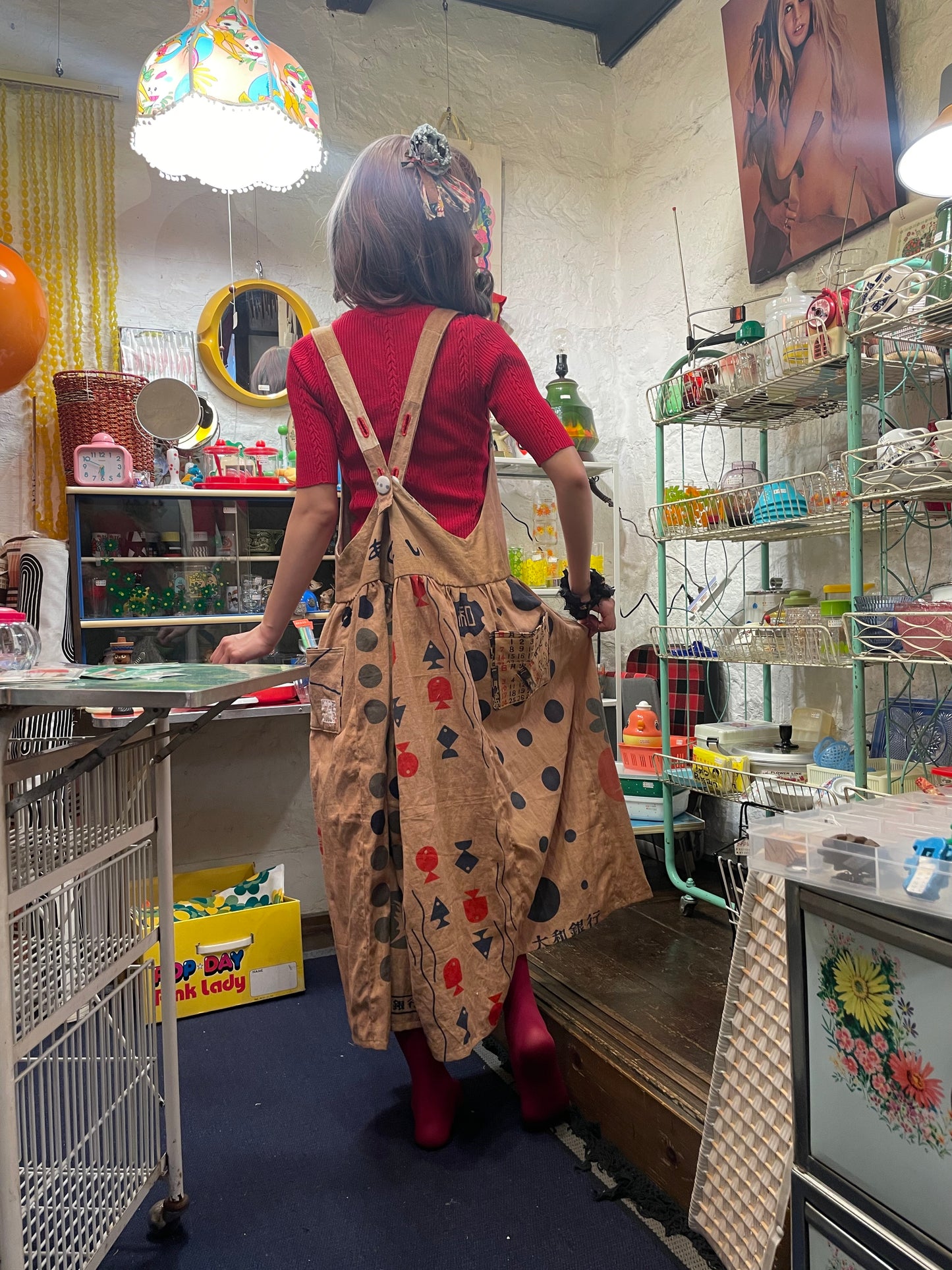 Kakishibu-dyed tenugui apron dress 柿渋染め手ぬぐいのエプロンワンピース